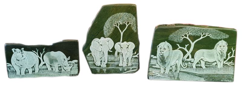 Verdite African Collection Hand Carved Green Stone - 3 Piece