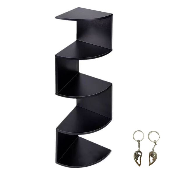 5 Tier Corner Wall Shelf Black Wood Magazine Display Rack