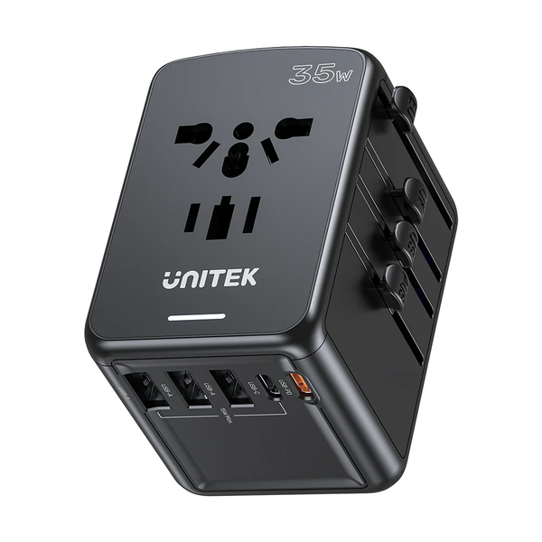 UNITEK 35W universal travel adapter with 2 x USB-C PD 3 x USB-A 3.0 port