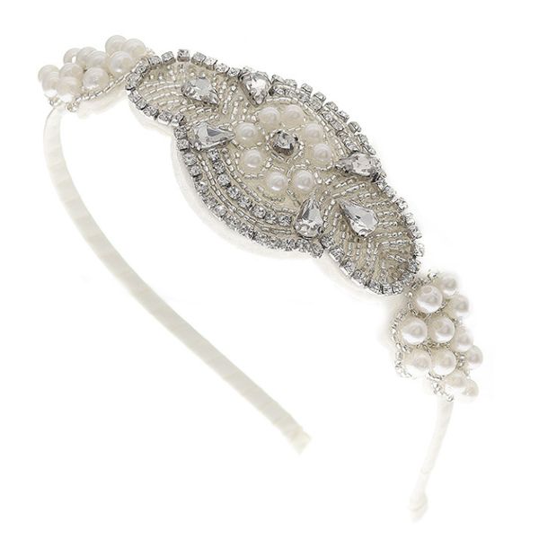 Olive Tree-Rhinestone Crystal Faux Pearl Headband 5901-Bridal/Formal-Silver