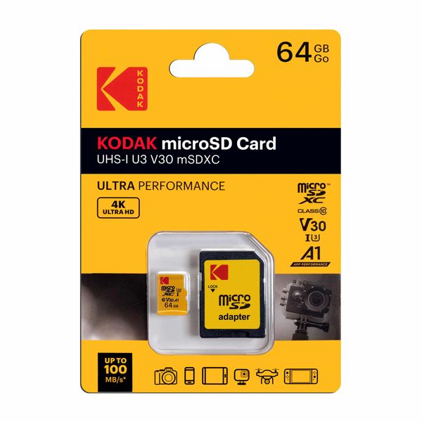 Kodak 64GB microSD Card Ultra Performance with UHS-I U3 V30 for 4k Capture