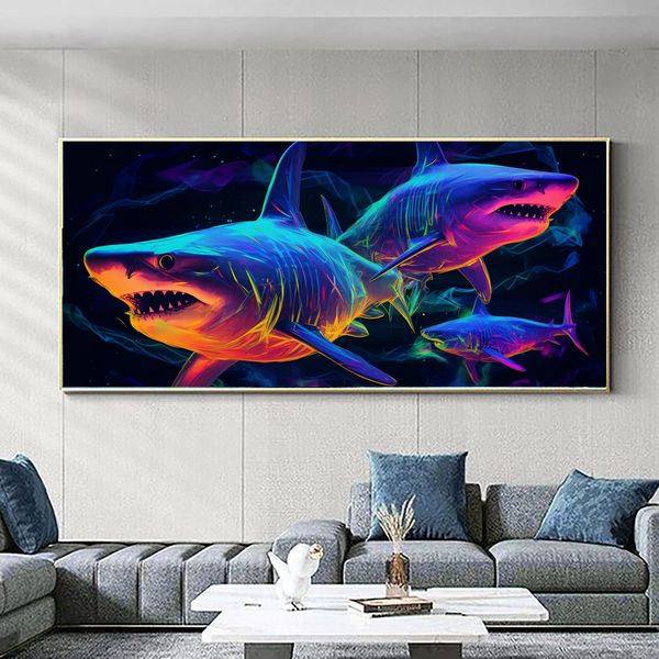 Canvas Wall Art - Electric Shark abstract - 0840