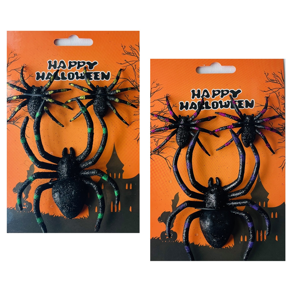 Halloween Glitter Spiders - Fake Spiders Props (Set of 6 Spiders)
