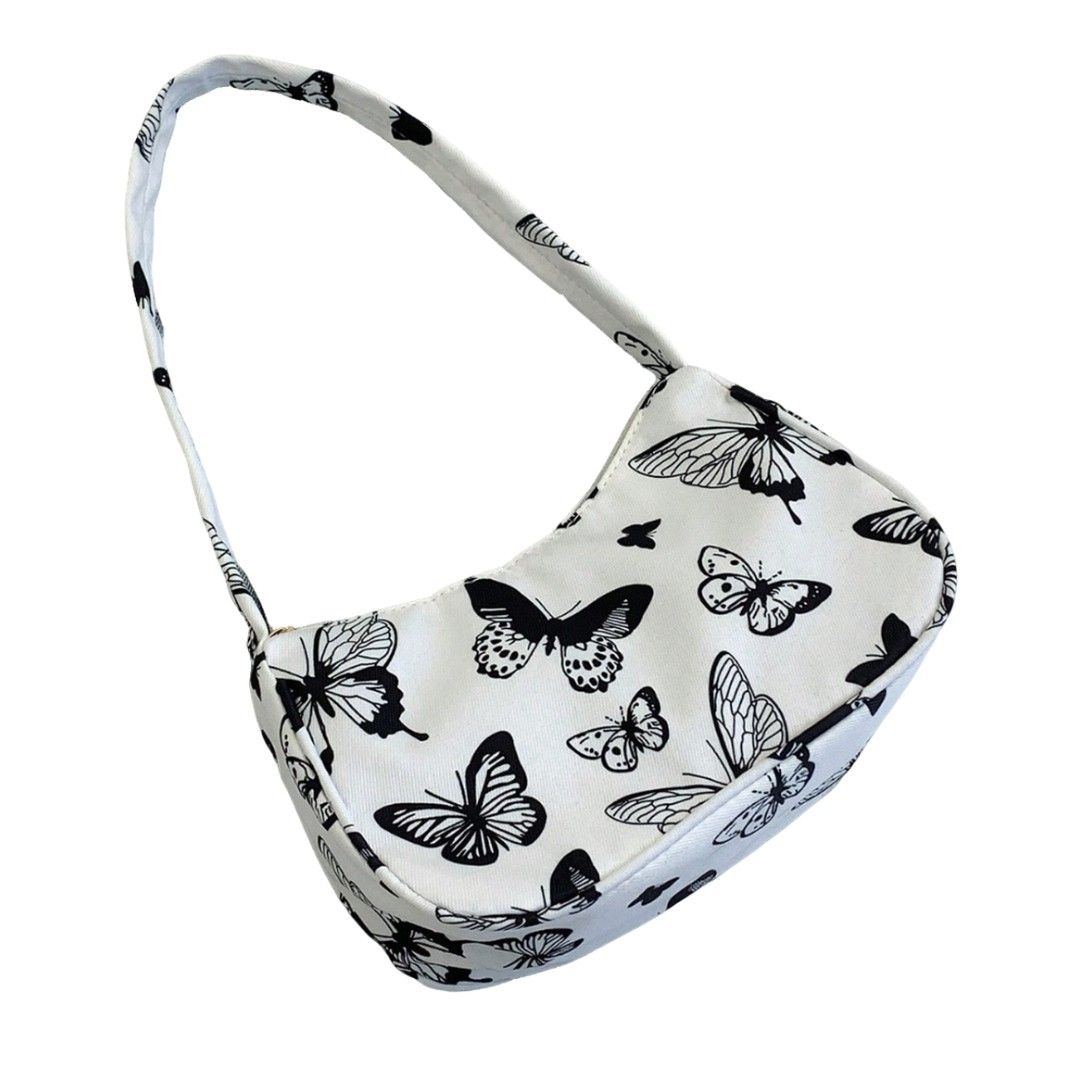 Black & White Butterfly Pattern Shoulder Bag - Underarm Purse