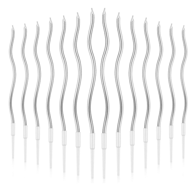 Twisty Spiral Sliver Birthday Candles - 12-piece - Metallic Colours