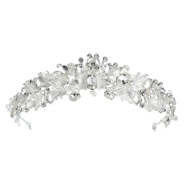 Olive Tree - Metal Leaf / Crystal / Pearl Tiara - Bridal / Formal Event