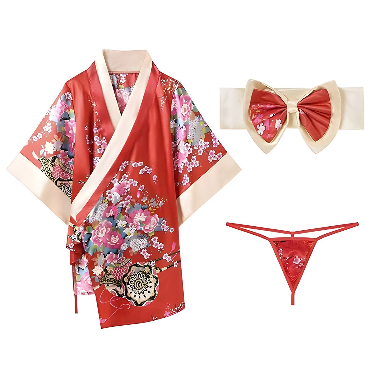 Women's Kimono Bathrobe Mini Dress Print Nightwear Sexy Pajamas
