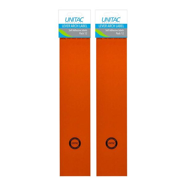 Unitac Lever Arch File Spine Labels Orange - 2 Packs of 12