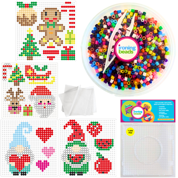 Ironing Beads - Christmas Fun - 1 Large Peg/4 Cards Bucket Kit