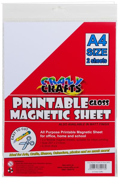 Crazy Crafts Magnetic Printable A4 Sheet for Inkjet Printer - Gloss - 2 Pcs