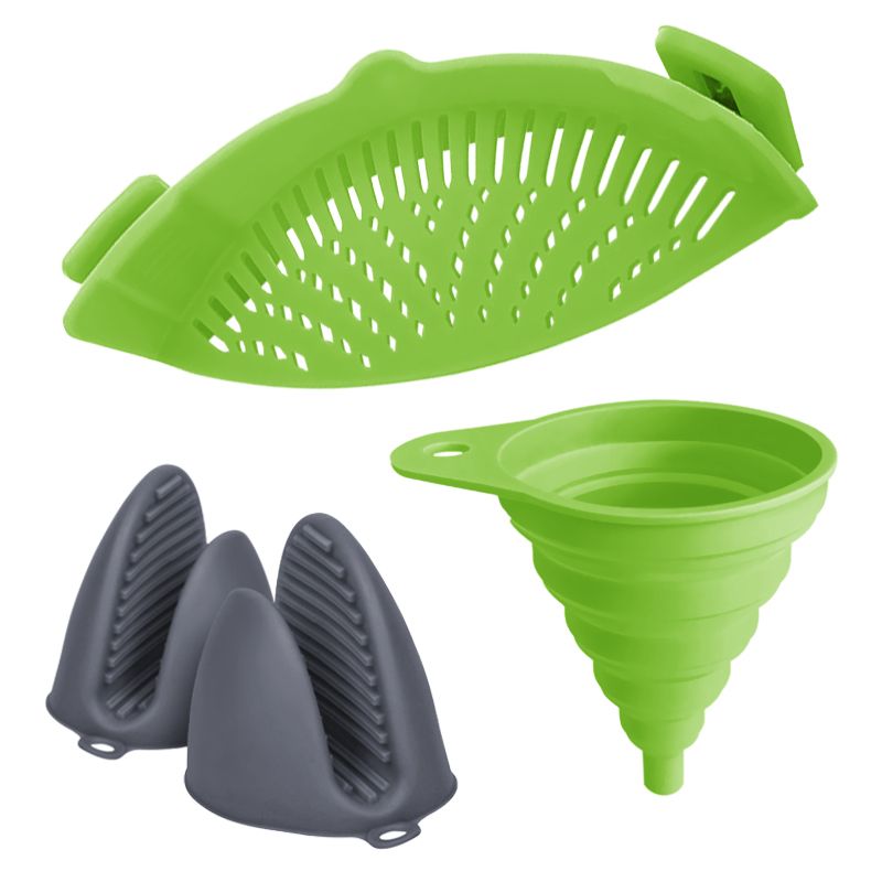 Silicone Collapsible 12cm Funnel, ClipOn Colander & Mini Oven Mitts Set Shop Today. Get it