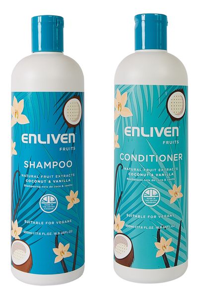 Enliven Shampoo and Conditioner Coconut and Vanilla 500ml 2-Pack