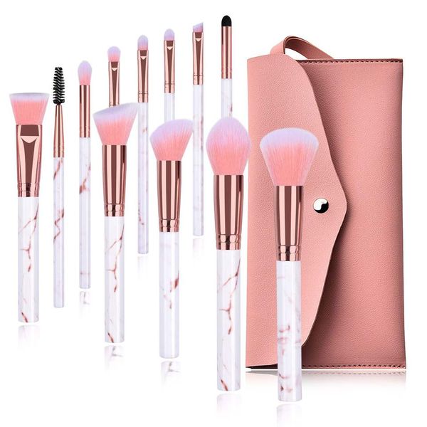 Makeup Brush Set With Bag 13 Pieces Marble - Pink