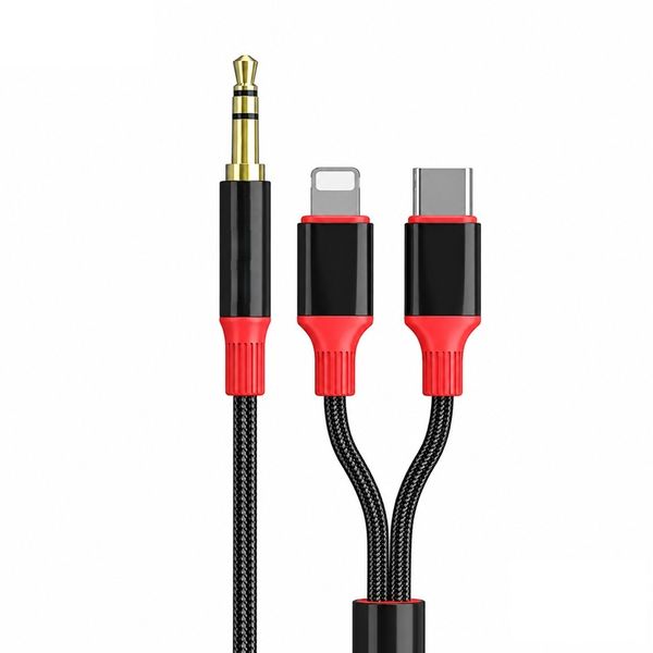2-in-1 AUX Audio Cable For iPh &amp; USB-C Devices 3.5mm Stereo Jack Adapter MM
