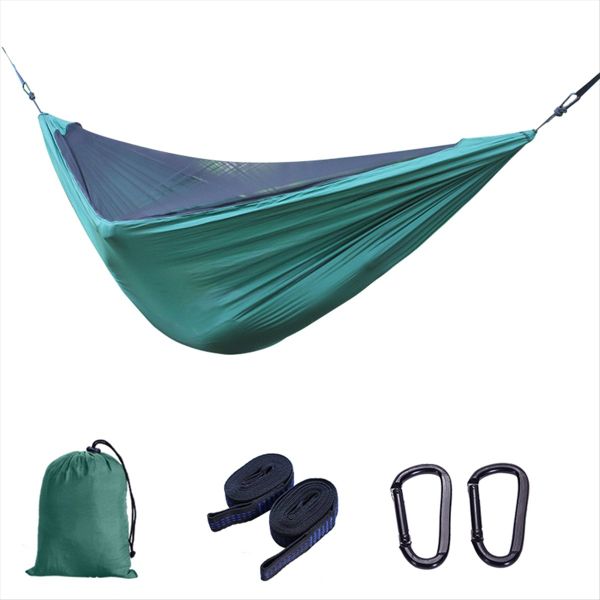 Automatic Quick-Open Elastic Mosquito Net Hammock Black + Orange