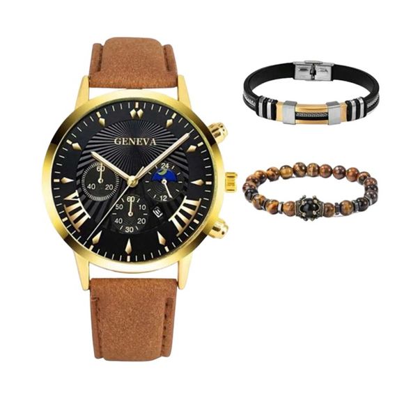 3 Piece set Men S Casual Analog Watch And Classic Bracelets Set