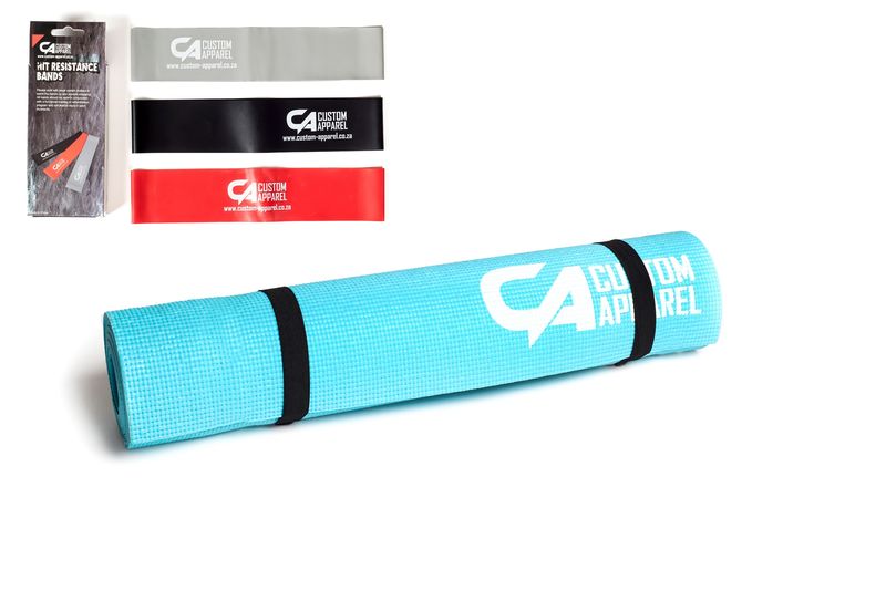 Custom Apparel 6mm Yoga Mat and Resistance Bands 3 Pack Combo