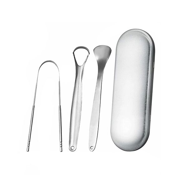 DHAO 4pcs Set Tongue Scraper Stainless Steel Tongue Cleaner