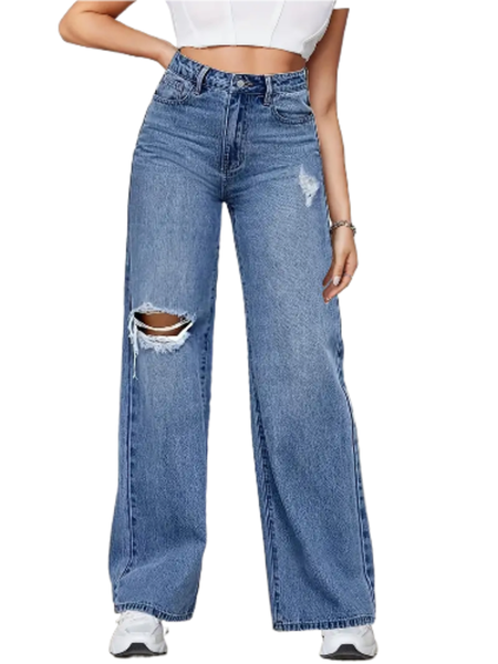 Women's High-Waisted Straight Leg-Jeans Cotton Blend Elegant Style