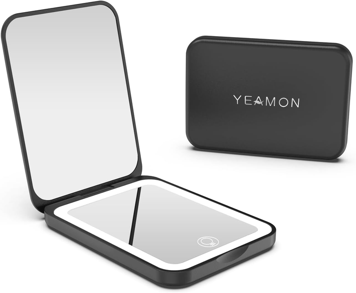 Pocket Makeup Mirror 2026, Rechargeable LED Compact Mirror with Lights