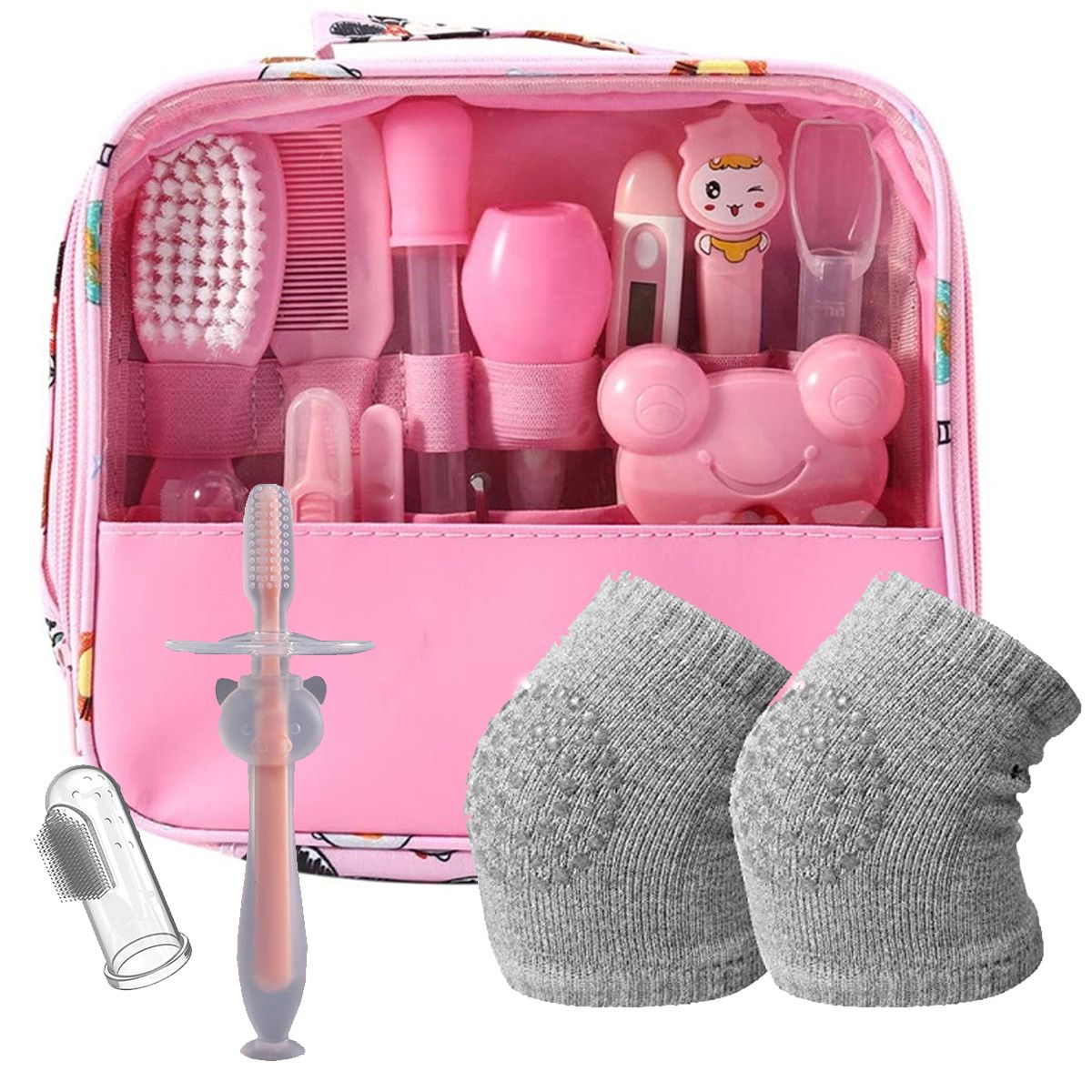 16 Piece Travel Baby Care Grooming Essentials Kit with Kneepads
