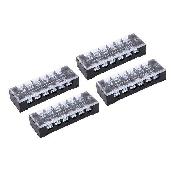 6 Position Terminal Strip Dual Row Screw Clamp 25A 600V with Cover 4pcs