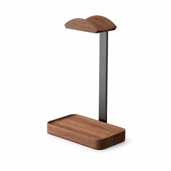 Walnut Wood Headphone Stand with Storage Base Aluminum Alloy Headset Holder