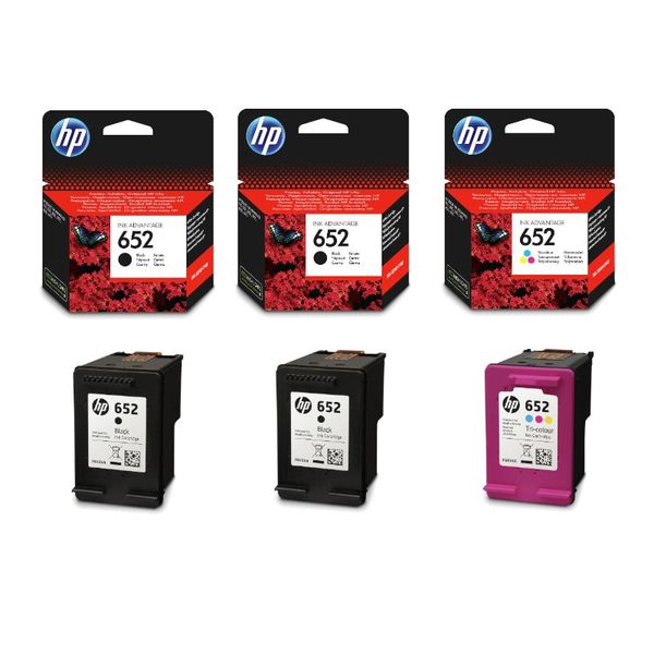 HP 652 Black 2 Pack with 652 Tri Colour Ink Cartridges