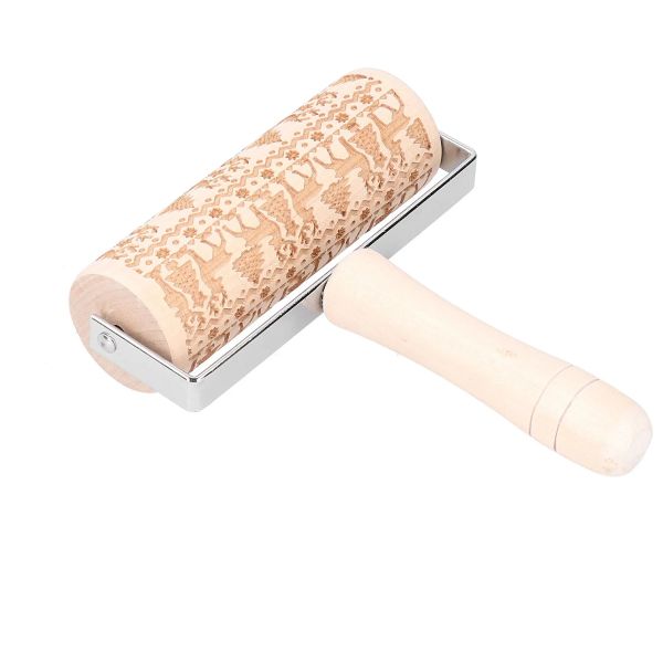3D Wooden Elk Christmas Embossed Pattern Rolling Pin for Baking Cookie
