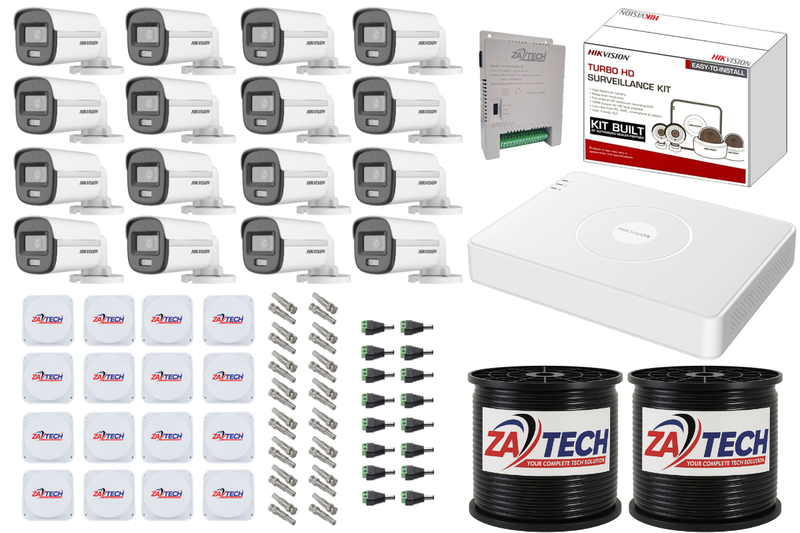 Hikvision 16CH ColorVu CCTV Kit with Zatech Junction Boxes &amp; Cable Rolls