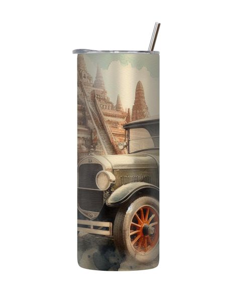 Pyramid 20 Oz Tumbler with Lid Straw Trendy Old Vintage Car Graphic Gift211