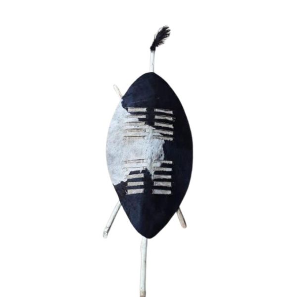 Medium-Sized Black and White Zulu Shield Made of Real Cowskin-Ihawu