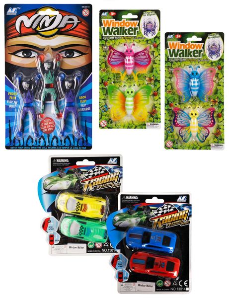 Novelty Toy Sticky Wall Climbing Set - Sticky Ninja's + Wall Climbing Butterfly + Wall Climbing Cars