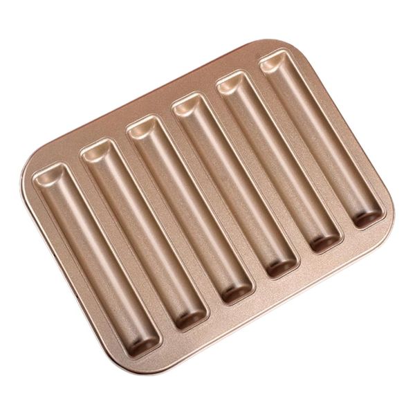 6-Cavity Non-Stick Carbon Steel Long Bar Mold - Gold