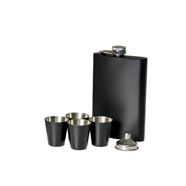 Stainless Steel Hip Flask Set 9oz- Black