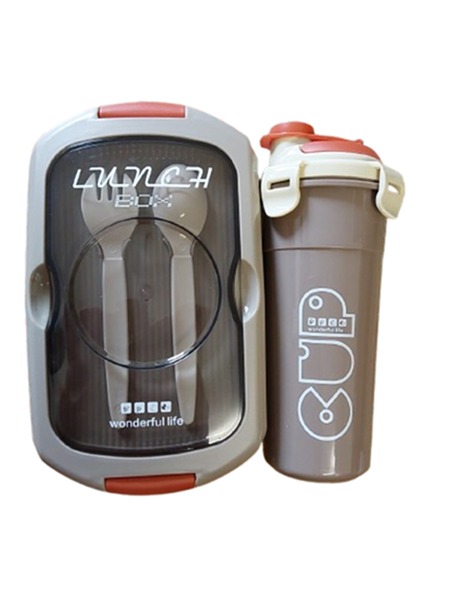 Brown Plastic Rectangular 2 Lunch Box