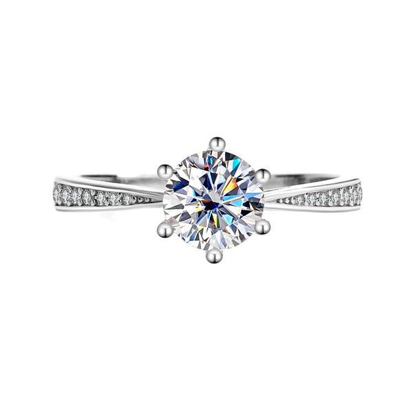 S925 Silver 1 ct Moissanite Six-Claw Crown Engagement Ring