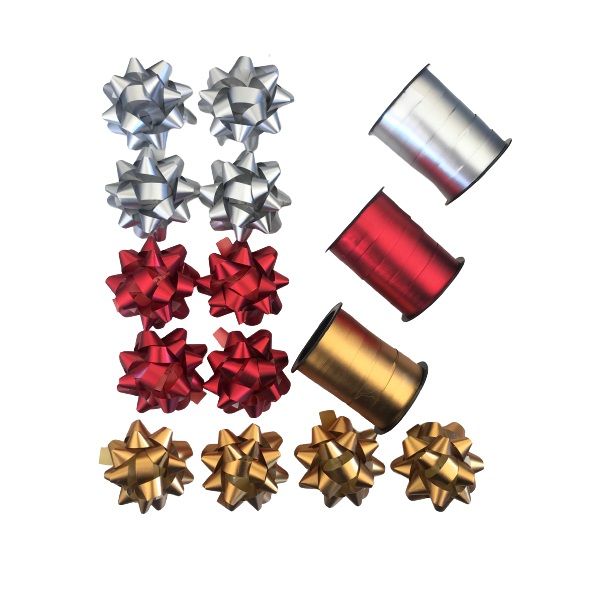 Christmas Ribbons &amp; Bows Gift Wrap Set (Red, Gold &amp; Silver)