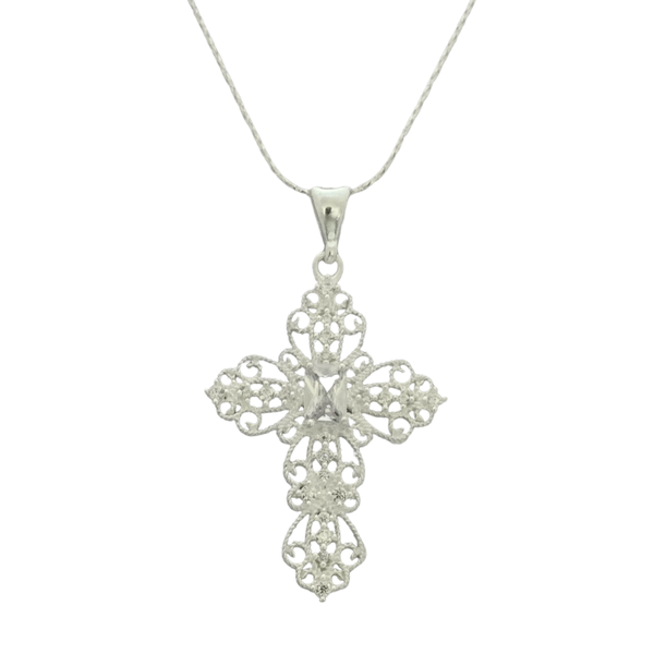925 Sterling Silver air-cut Cross Pendant set 45cm chain