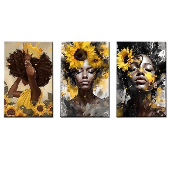 Canvas- Art -3 Pieces Sunflower Black Queen Abstract Canvas Wall Art Decor