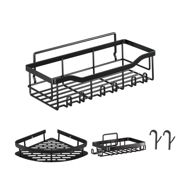 Stainless Steel Drill-Free Wall Mounted Compartment Shower Rack Set - 5 Piece