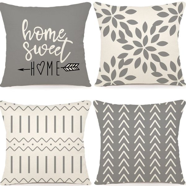 Set of 4 Grey Pillow Covers, 18x18 inches (45cm x 45cm)