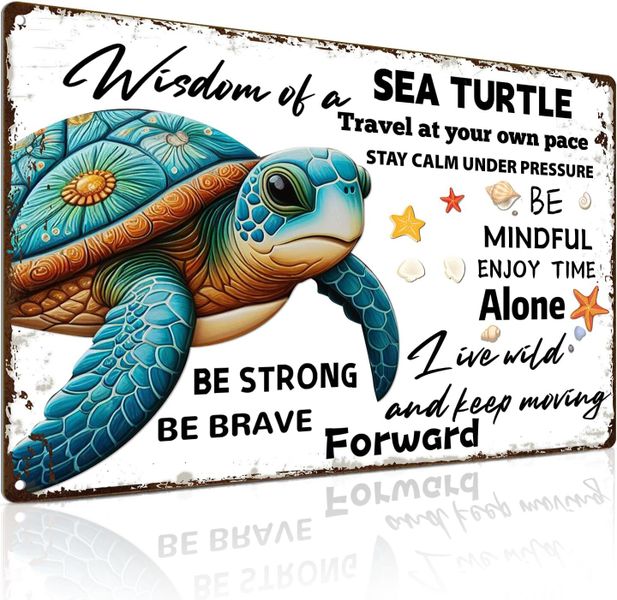 Sea Turtle Metal Sign 8x12" - Ocean Bathroom Wall Decor, Turtle Gift