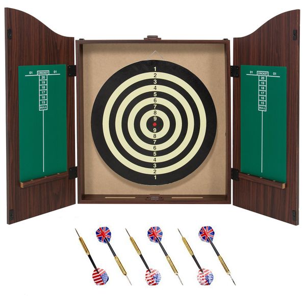 18 Inch Dartboard Cabinet Set with 6 Darts Set Metal Tip Complete Game Kit