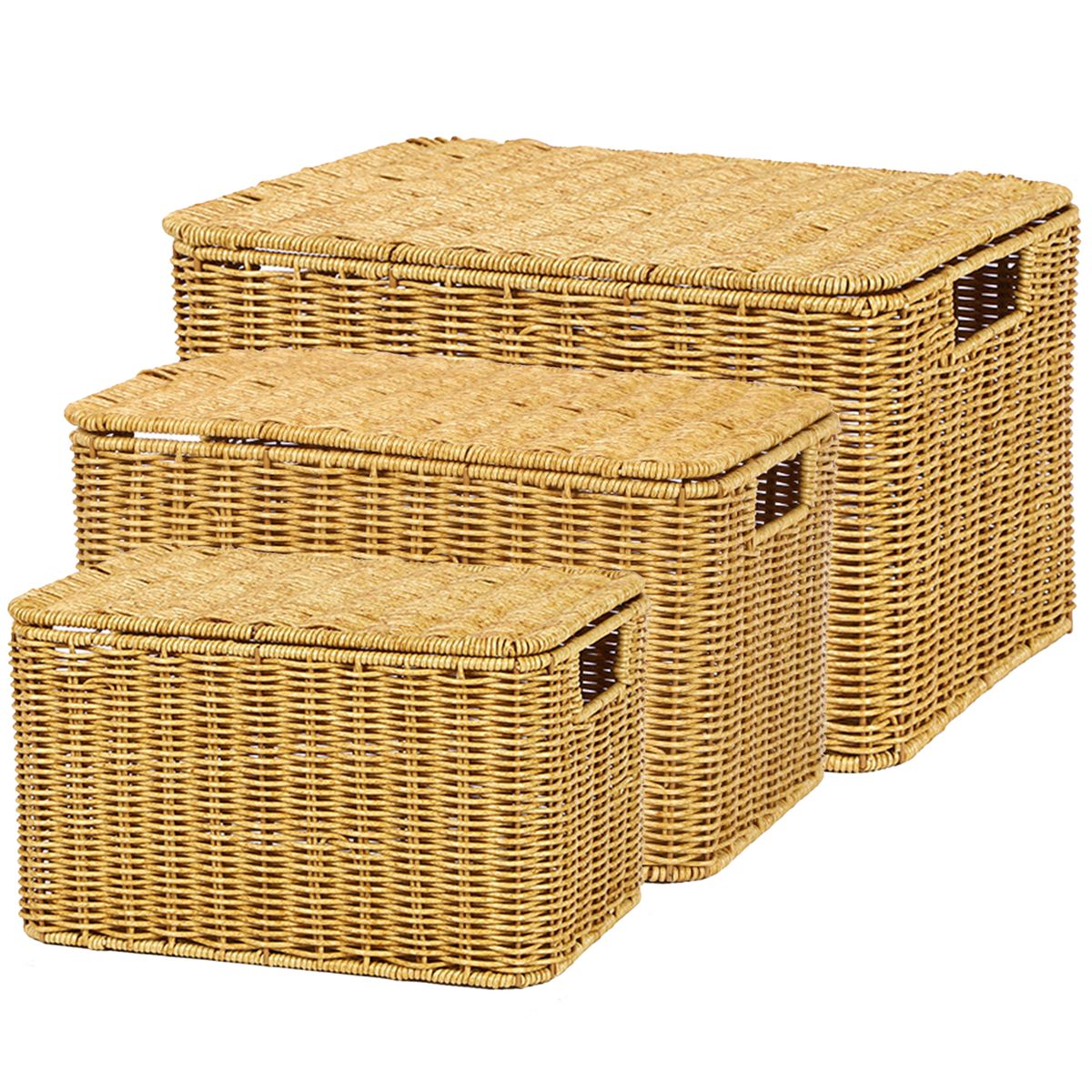 3 Piece Woven Storage Basket Stackable bin Rattan box with lid Shop Today. Get it Tomorrow