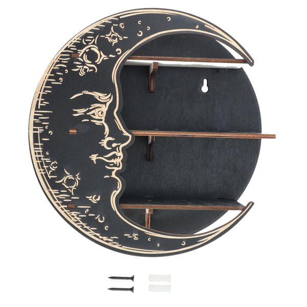 Wall Mounted Crystal Display Moon Shelf, Wood, For Essential Oil B
