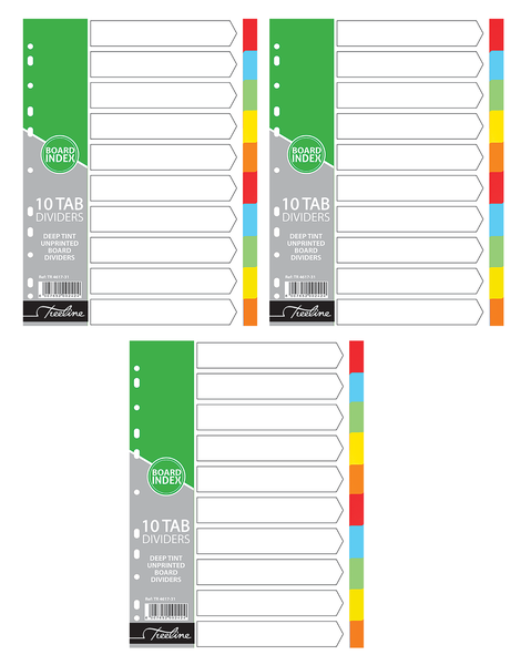 Treeline A4 10 Tab Rainbow Board Index Sets - Pack of 3 (30 Tabs)