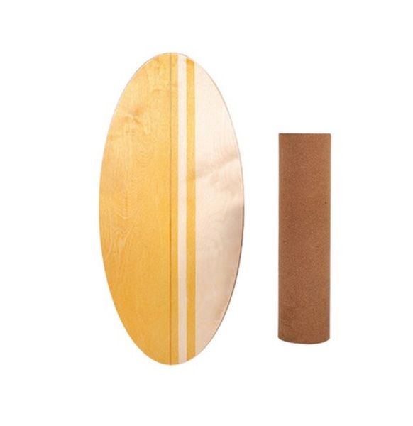 Wooden Balance Board with Fitness Cork Roller - Brown