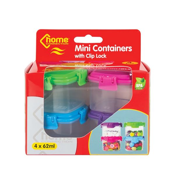 Bulk Pack x 6 Container Mini 62ml Clip Lock - 4-Piece Per Pack
