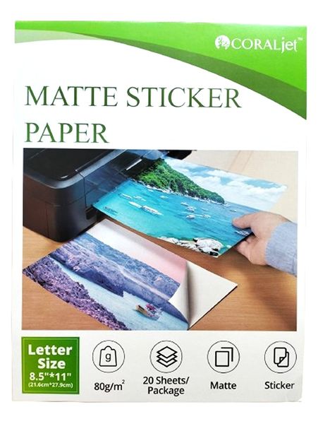 CORALjet Matte White Printable Vinyl Self-Adhesive Inkjet Paper 20 Sheets